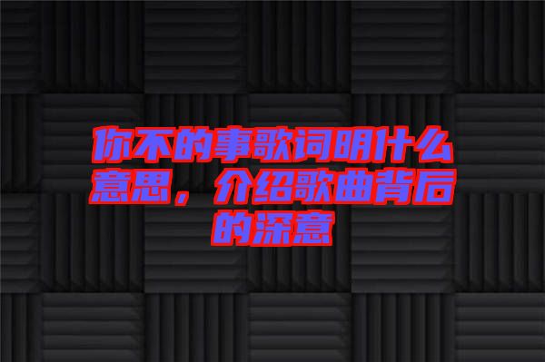你不的事歌詞明什么意思，介紹歌曲背后的深意
