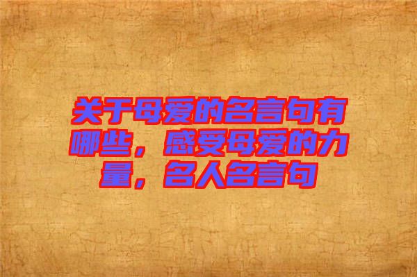 關于母愛的名言句有哪些，感受母愛的力量，名人名言句