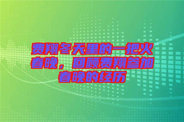 費(fèi)翔冬天里的一把火春晚，回顧費(fèi)翔參加春晚的經(jīng)歷