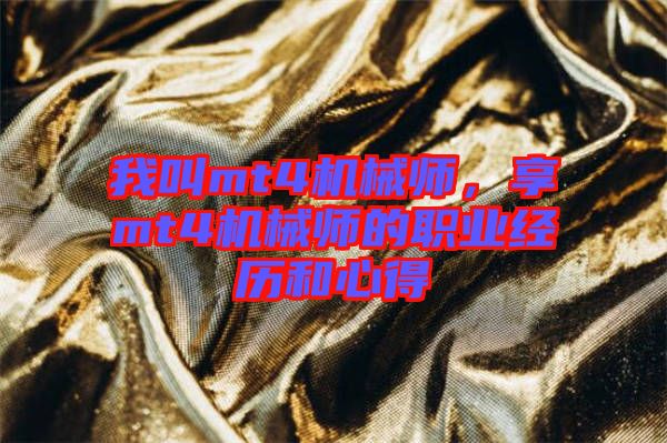 我叫mt4機械師，享mt4機械師的職業經歷和心得
