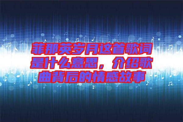菲那英歲月這首歌詞是什么意思，介紹歌曲背后的情感故事