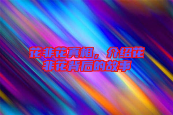 花非花真相，介紹花非花背后的故事