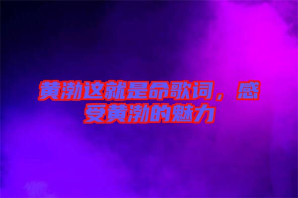 黃渤這就是命歌詞，感受黃渤的魅力