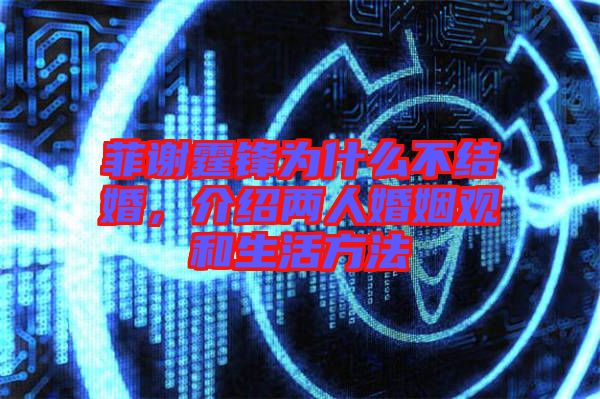菲謝霆鋒為什么不結婚，介紹兩人婚姻觀和生活方法