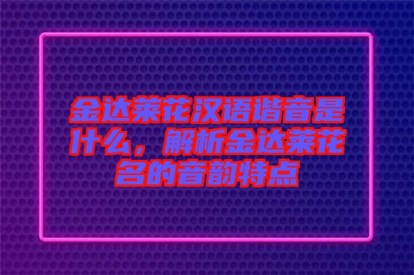 金達(dá)萊花漢語(yǔ)諧音是什么，解析金達(dá)萊花名的音韻特點(diǎn)